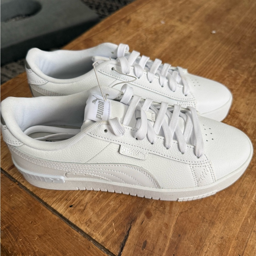 Puma All-White Low-Top Leather Sneakers